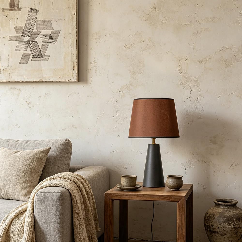 greenfx Modern Bedside Table Lamp – Linen Shade, Black Metal Base
