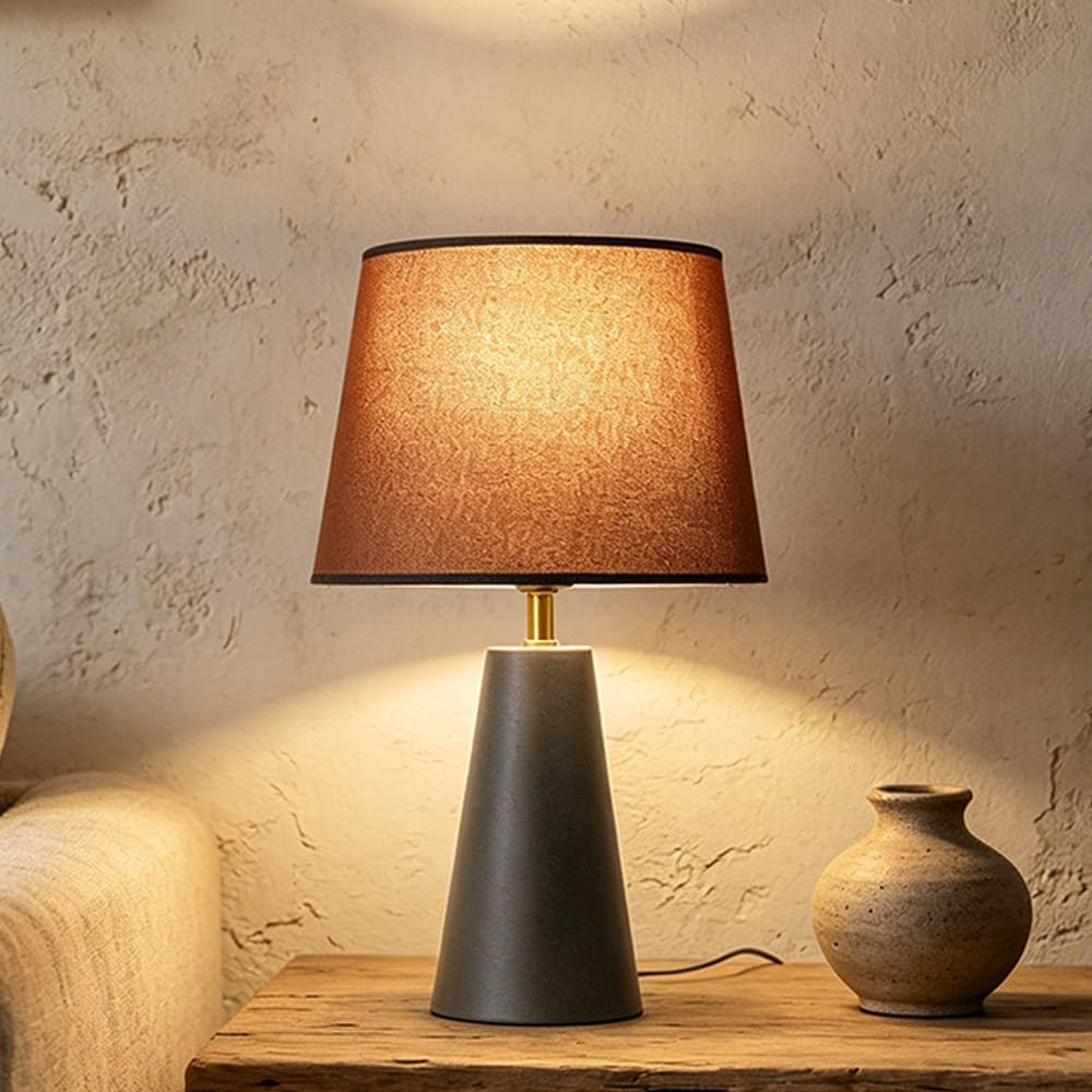 greenfx Modern Bedside Table Lamp – Linen Shade, Black Metal Base