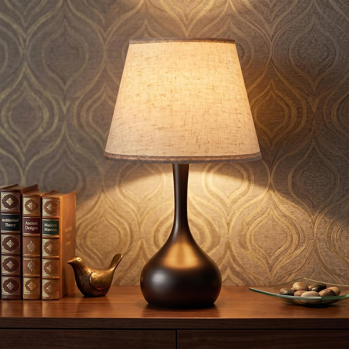 greenfx Touch Bedside Table Lamp – 3-Way Dimmable with Fabric Shade