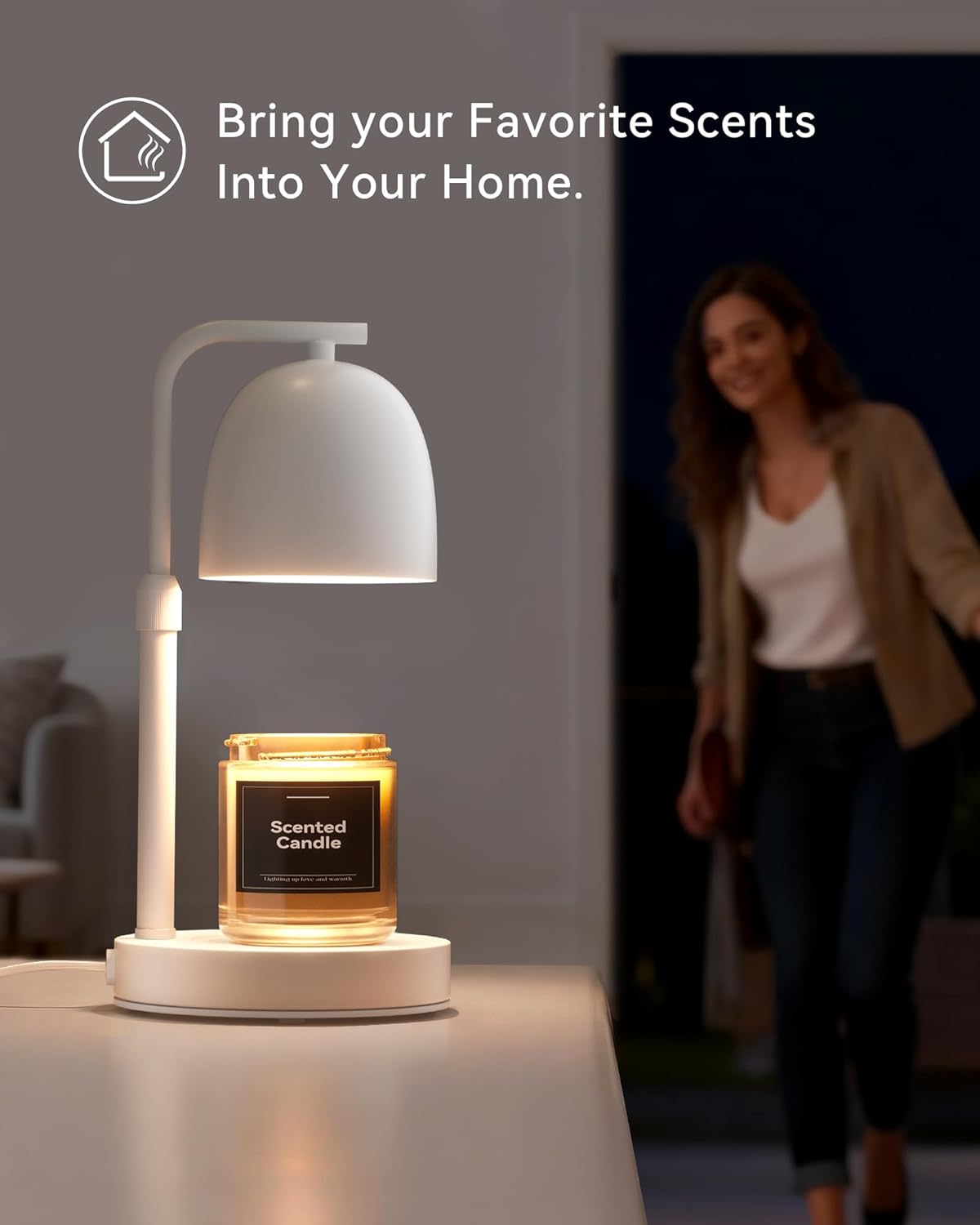 Adjustable Height Candle Warmer Lamp, White – Timer & Dimmer Function, Wax Melt Warmer for Jar Candles with 2 Bulbs, Birthday & Housewarming Gift