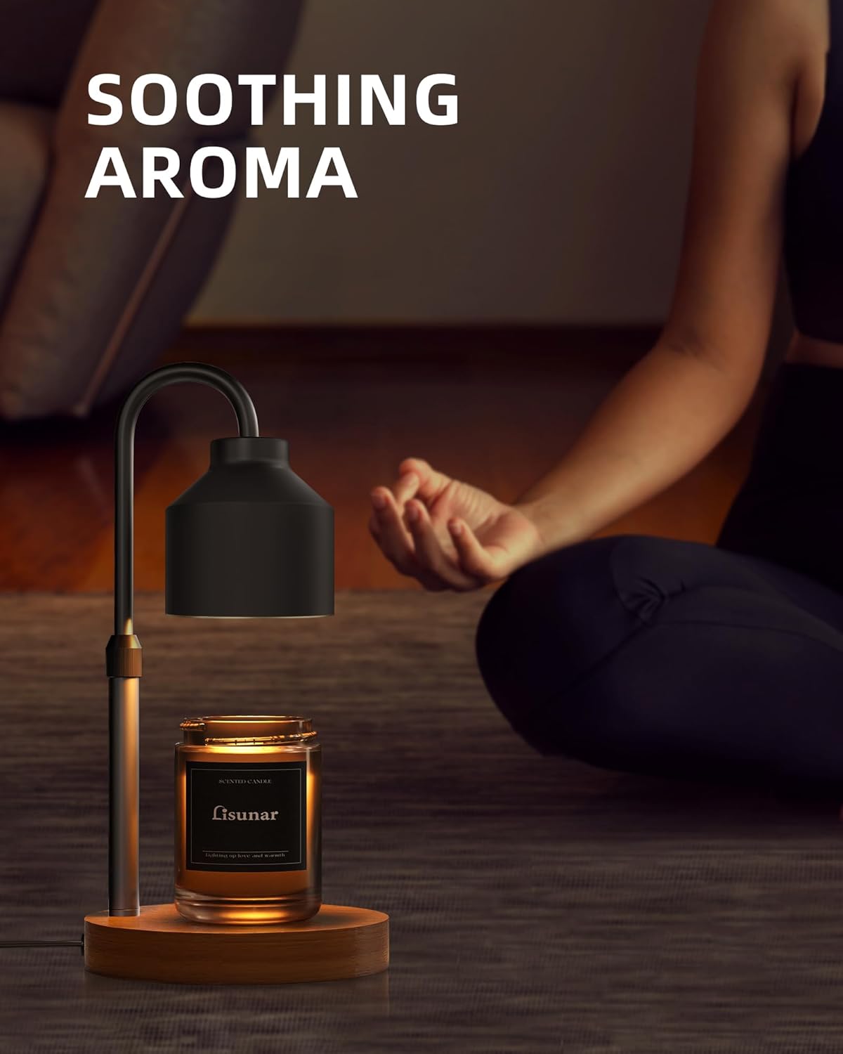 Black Electric Candle Warmer Lamp with Timer – Adjustable Height Wax Melt Warmer for Jar Candles, Includes 2 Bulbs