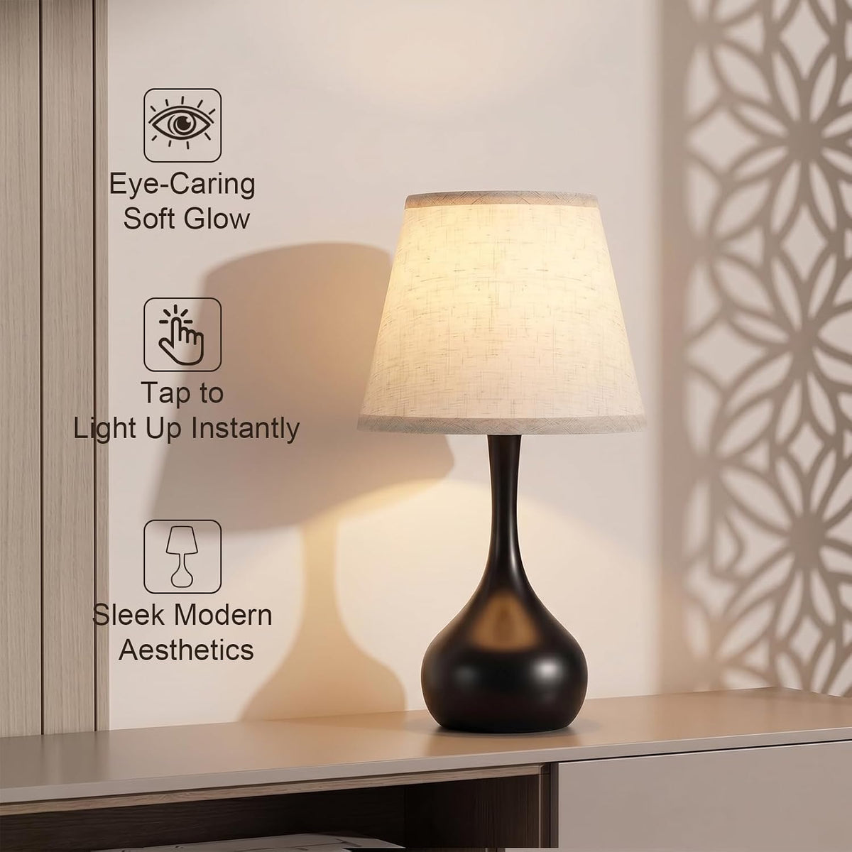greenfx Touch Bedside Table Lamp – 3-Way Dimmable with Fabric Shade