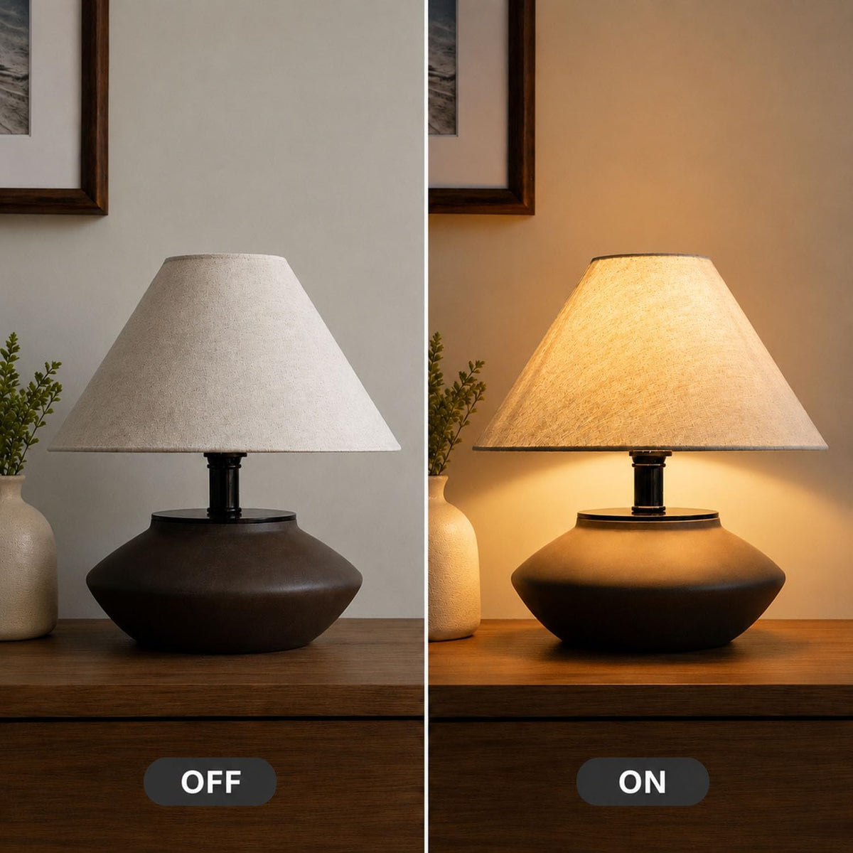 greenfx Farmhouse Ceramic Table Lamp – Black Base, Linen Shade