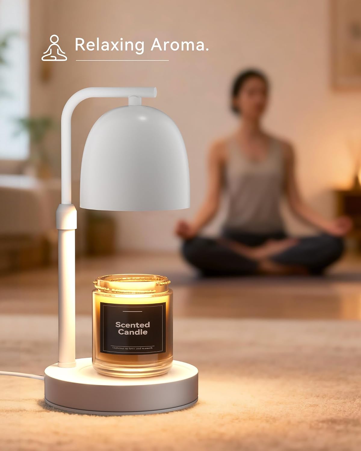 Adjustable Height Candle Warmer Lamp, White – Timer & Dimmer Function, Wax Melt Warmer for Jar Candles with 2 Bulbs, Birthday & Housewarming Gift