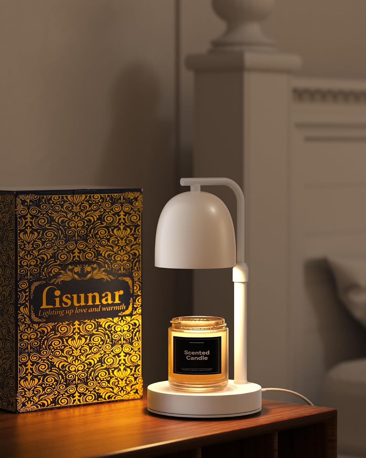 Adjustable Height Candle Warmer Lamp, White – Timer & Dimmer Function, Wax Melt Warmer for Jar Candles with 2 Bulbs, Birthday & Housewarming Gift