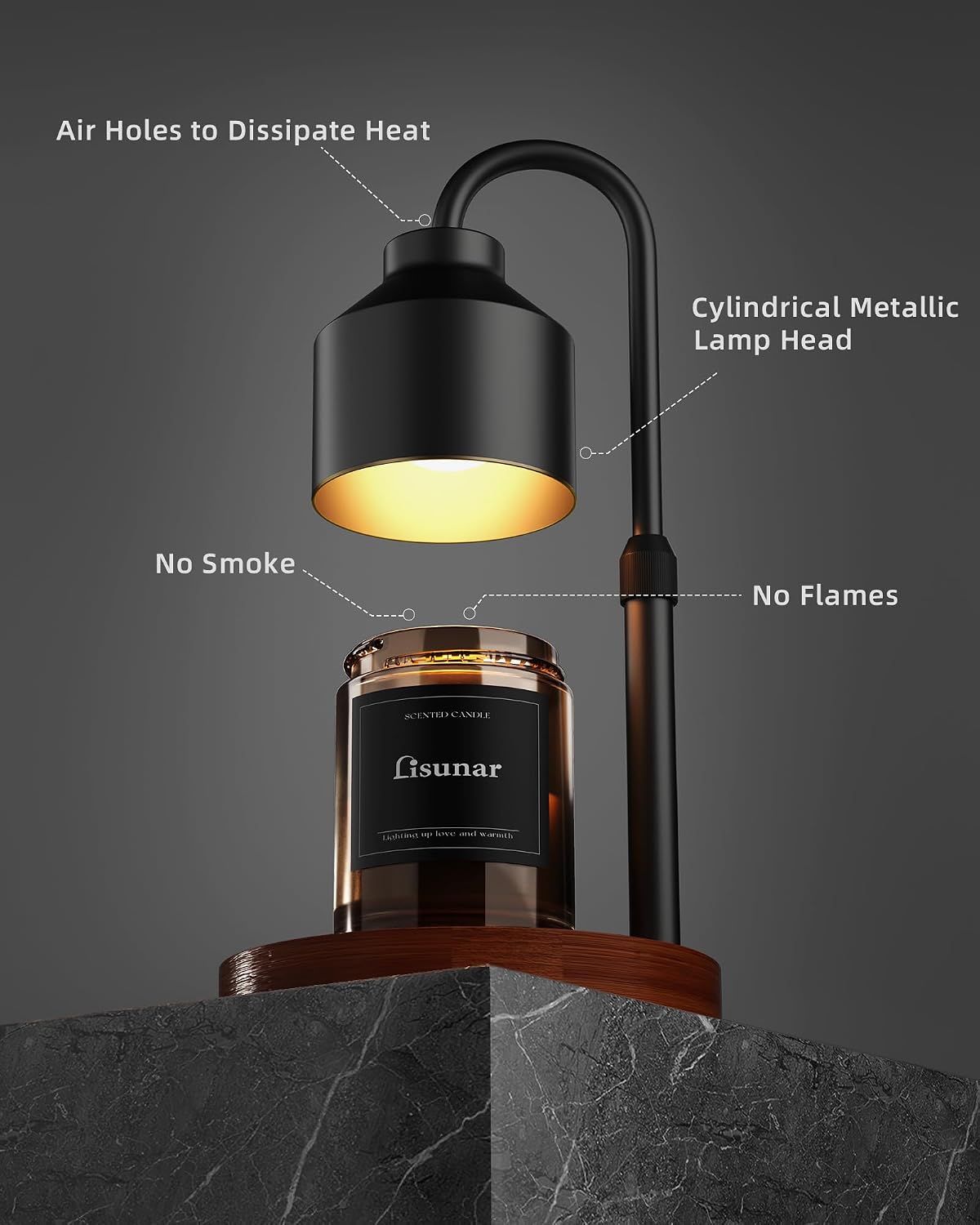 Black Electric Candle Warmer Lamp with Timer – Adjustable Height Wax Melt Warmer for Jar Candles, Includes 2 Bulbs