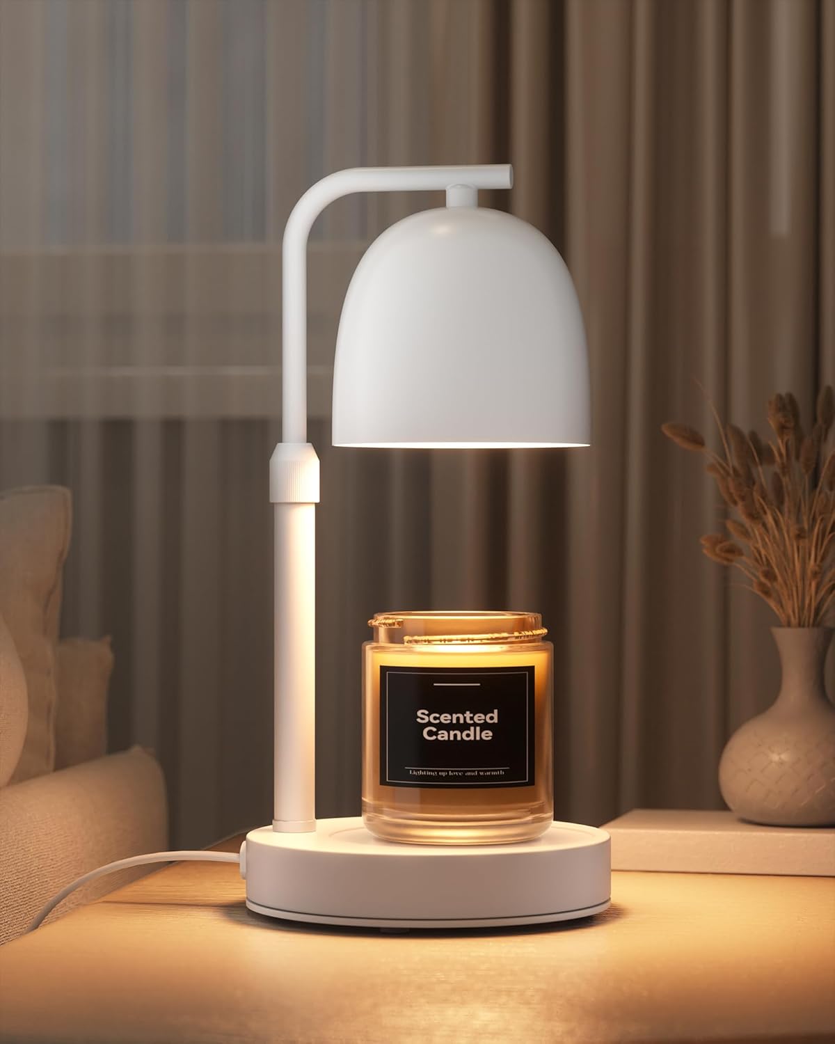 Adjustable Height Candle Warmer Lamp, White – Timer & Dimmer Function, Wax Melt Warmer for Jar Candles with 2 Bulbs, Birthday & Housewarming Gift