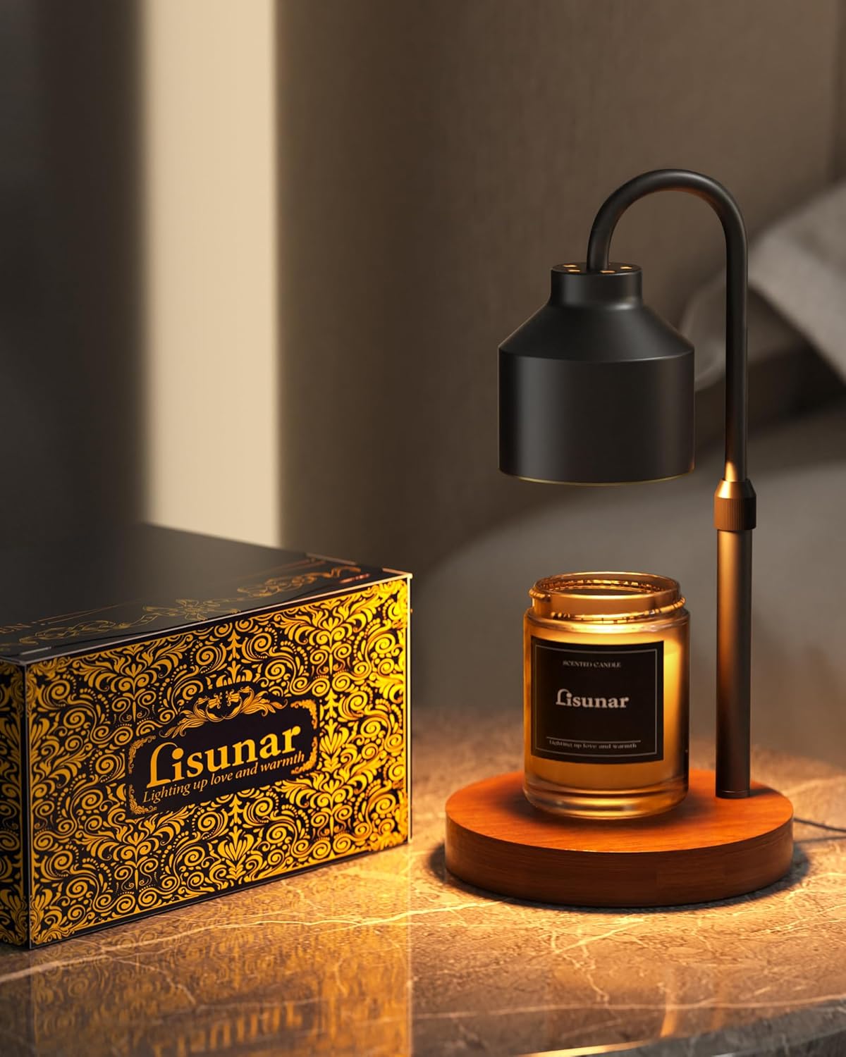 Black Electric Candle Warmer Lamp with Timer – Adjustable Height Wax Melt Warmer for Jar Candles, Includes 2 Bulbs