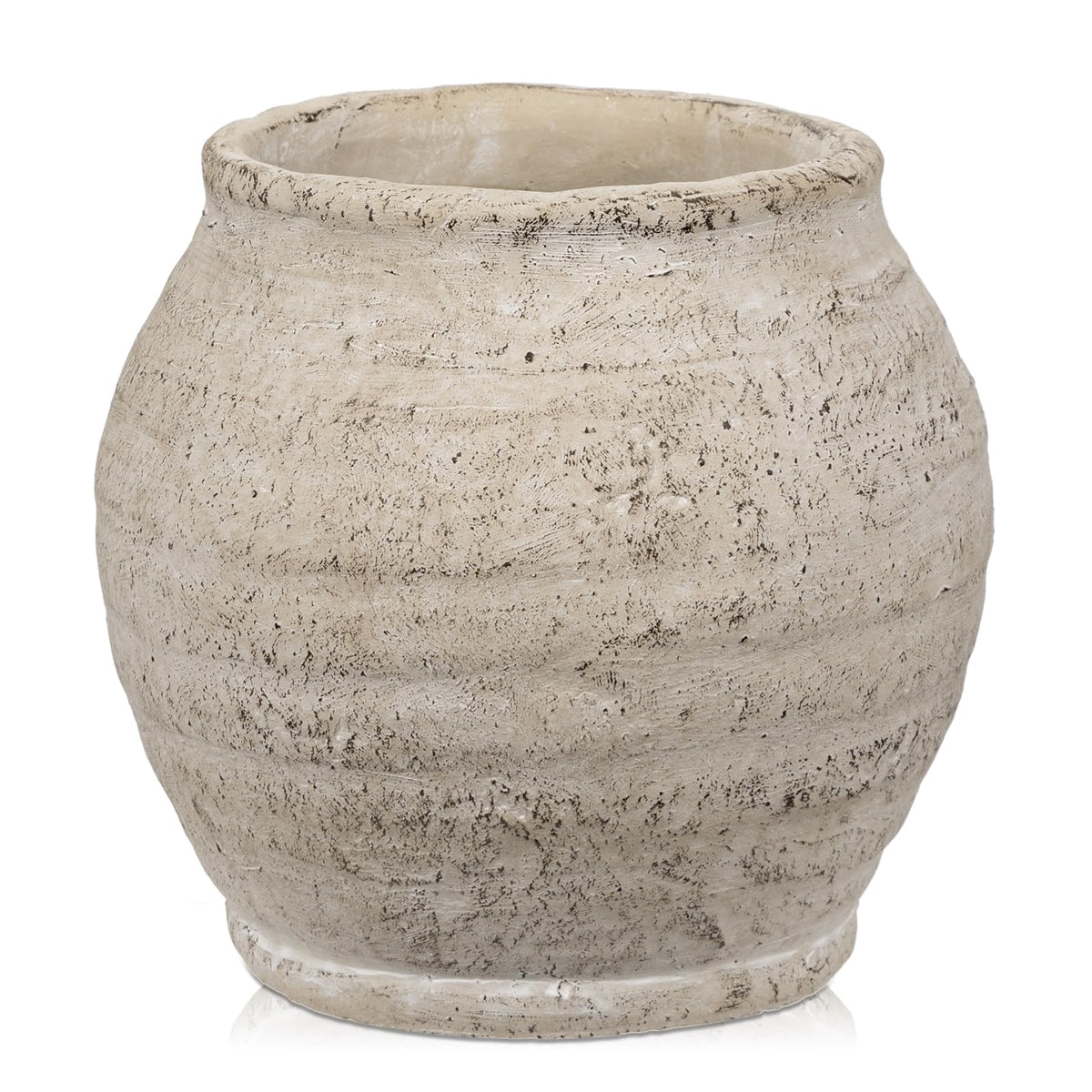 Small Rustic Cement Vase, 13cm (3.5" Opening) – Beige Farmhouse Planter for Pampas Grass & Dried Flowers, Living Room, Entryway & Bathroom Decor