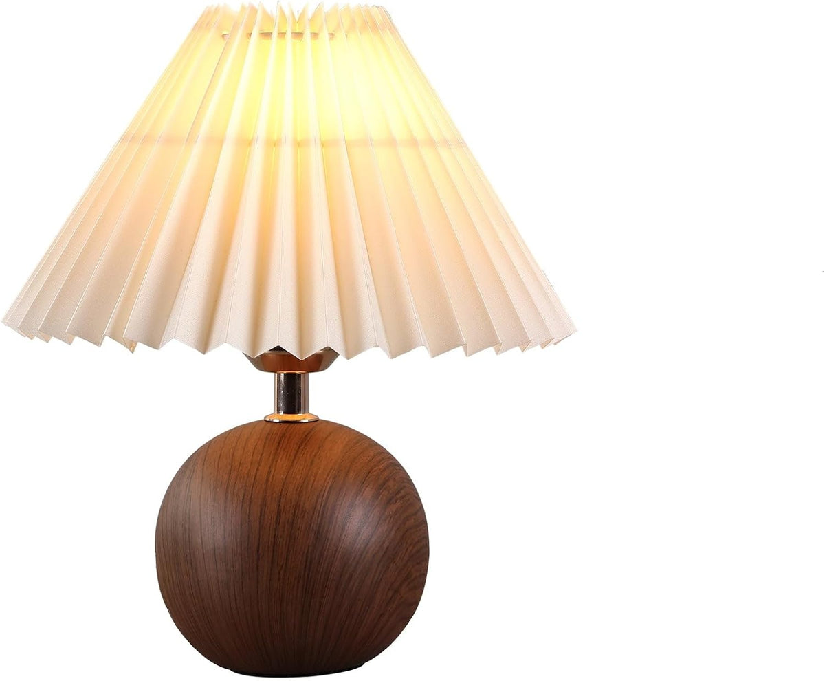 greenfx Ceramic Globe Table Lamp – Walnut Base, Beige Shade