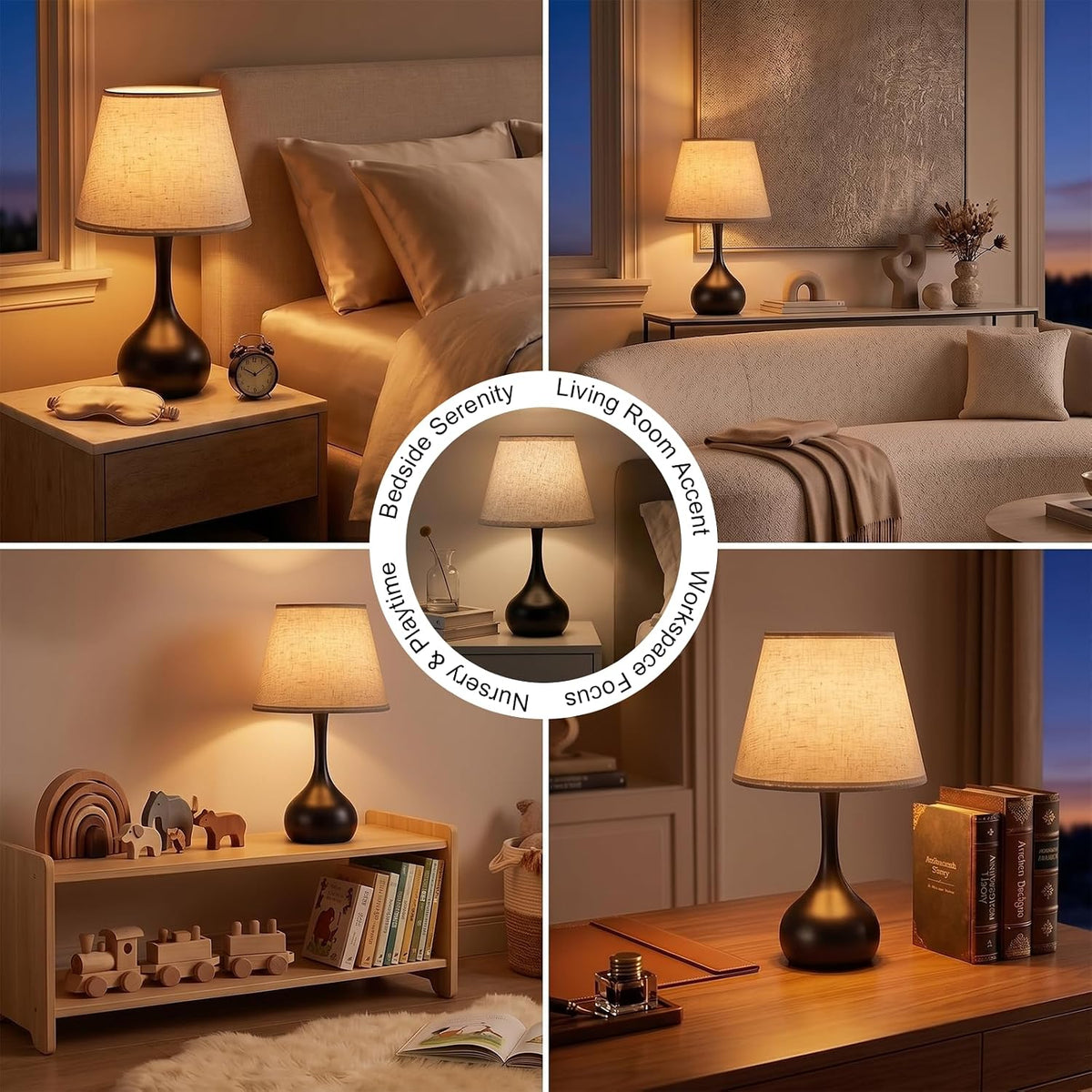 greenfx Touch Bedside Table Lamp – 3-Way Dimmable with Fabric Shade