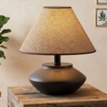 GreenFx Farmhouse Ceramic Table Lamp – Black Base, Linen Shade - Image 11
