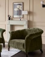 Luxe olive green velvet armchair - Image 2