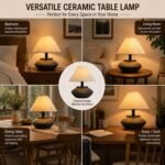 GreenFx Farmhouse Ceramic Table Lamp – Black Base, Linen Shade - Image 6