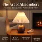 GreenFx Ceramic Globe Table Lamp – Walnut Base, Beige Shade - Image 3