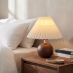 GreenFx Ceramic Globe Table Lamp – Walnut Base, Beige Shade - Image 5