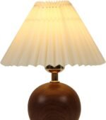 GreenFx Ceramic Globe Table Lamp – Walnut Base, Beige Shade - Image 7