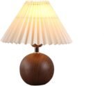 GreenFx Ceramic Globe Table Lamp – Walnut Base, Beige Shade - Image 6