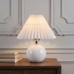 GreenFx Ceramic Globe Table Lamp – Walnut Base, Beige Shade - Image 10