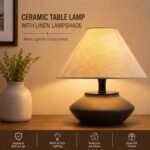 GreenFx Farmhouse Ceramic Table Lamp – Black Base, Linen Shade - Image 3