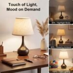 GreenFx Touch Bedside Table Lamp – 3-Way Dimmable with Fabric Shade - Image 2