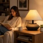 GreenFx Farmhouse Ceramic Table Lamp – Black Base, Linen Shade - Image 7