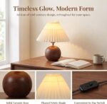 GreenFx Ceramic Globe Table Lamp – Walnut Base, Beige Shade - Image 2